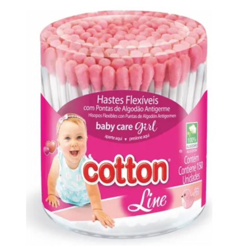 Hastes Flexiveis Cotton Baby Girl Cotonetes - 150 Unidades